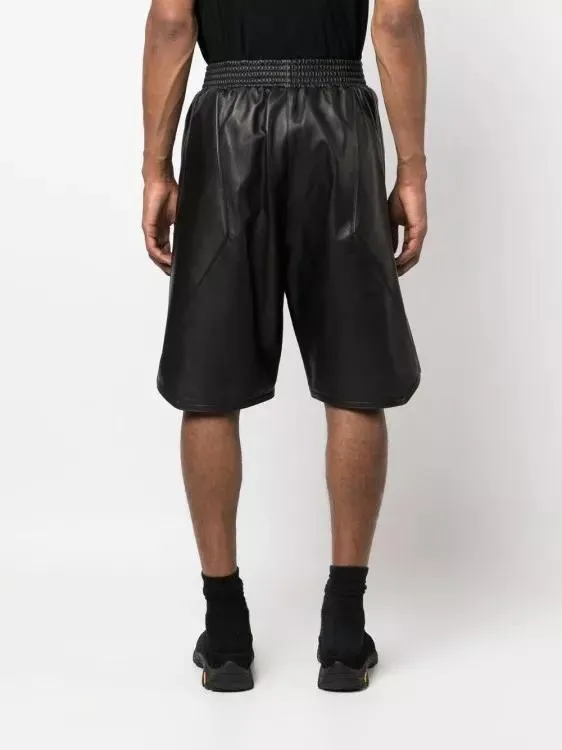   Balmain  Leather Knee-Length Shorts Black