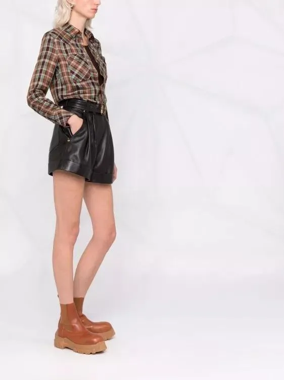   Balmain  Logo-Buckle Leather Shorts Black
