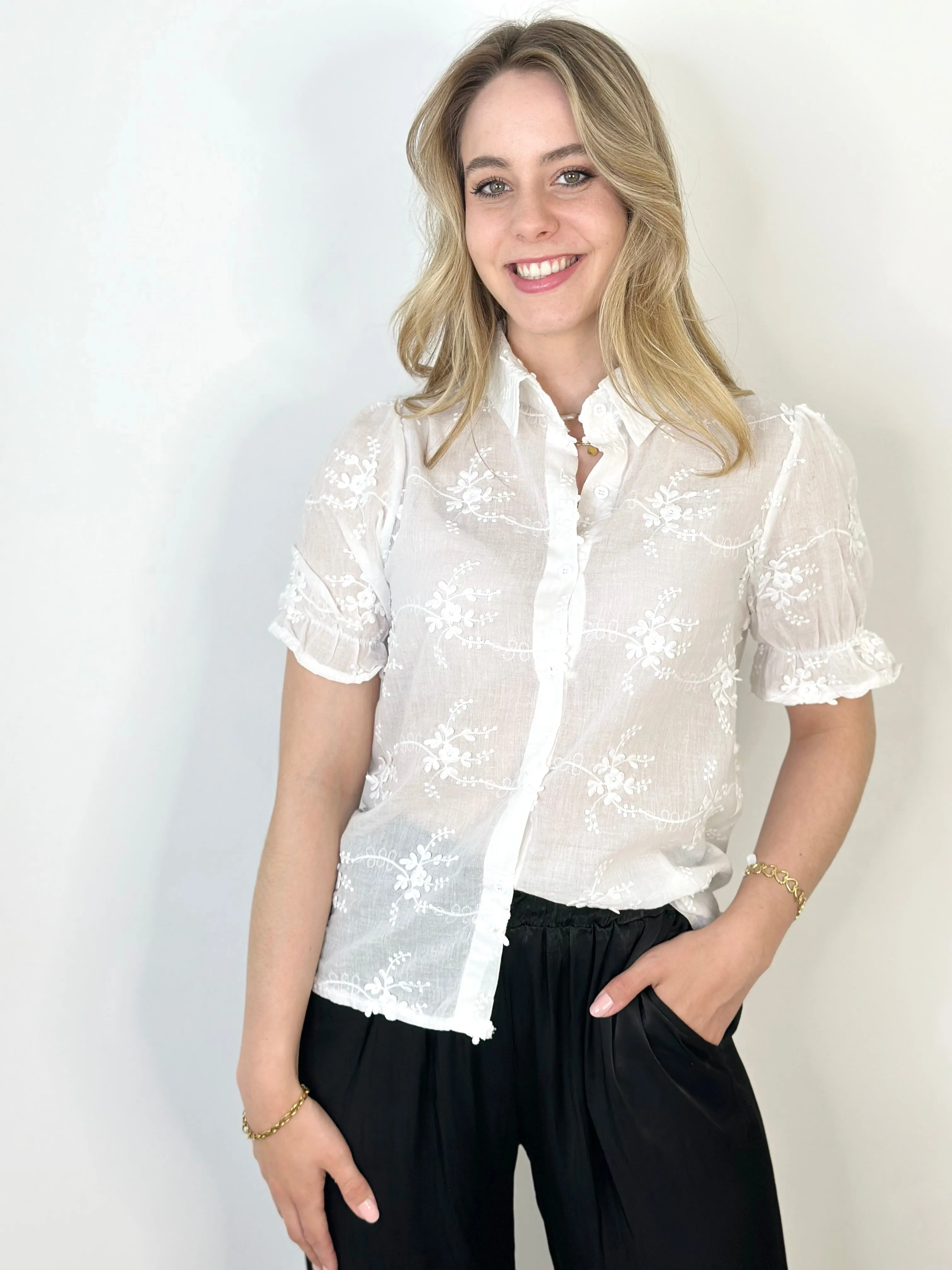 Bluse BL24-00123 White Flowers
