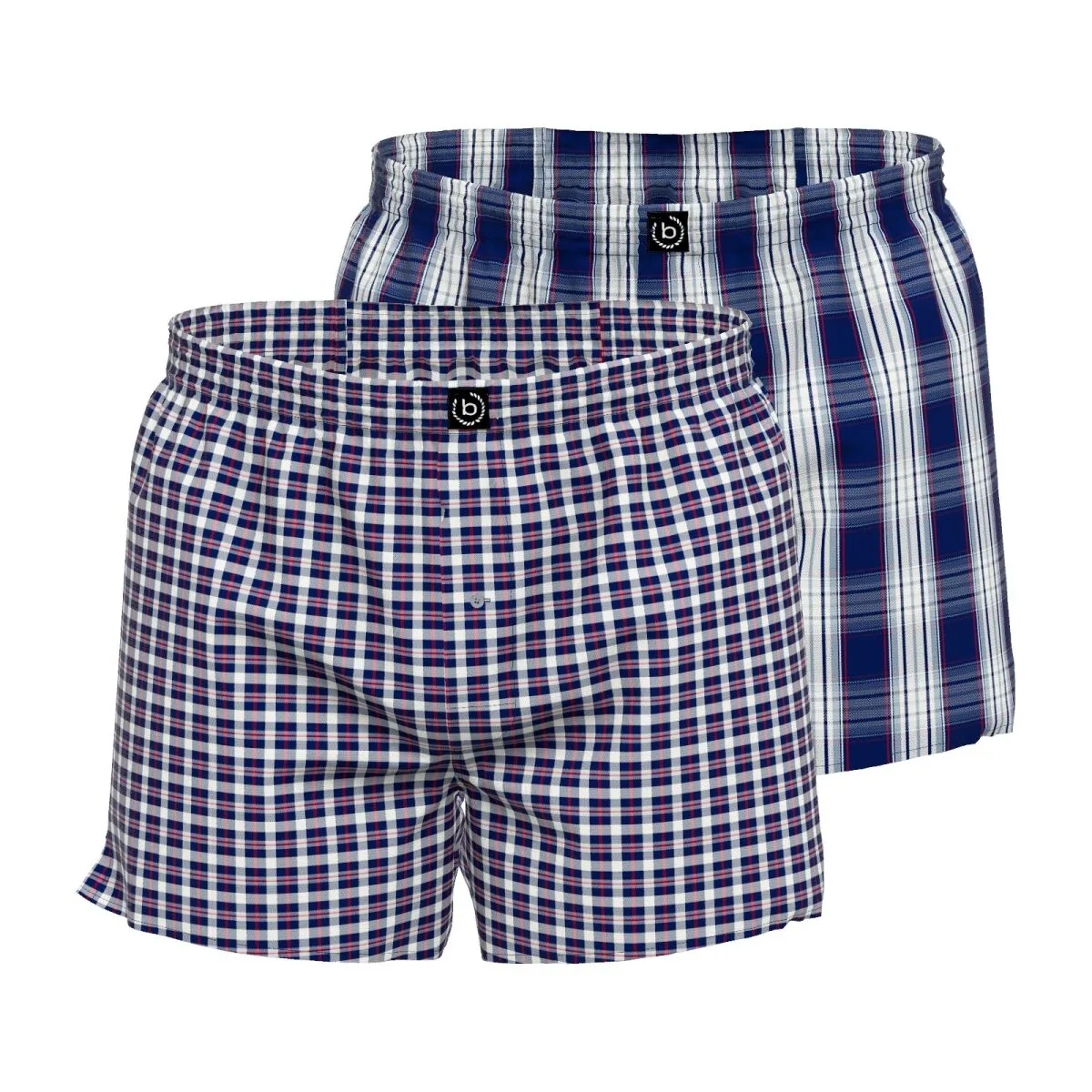 bugatti Herren Boxershorts, 2er Pack - Web-Shorts, Baumwolle, Karo-Muster
