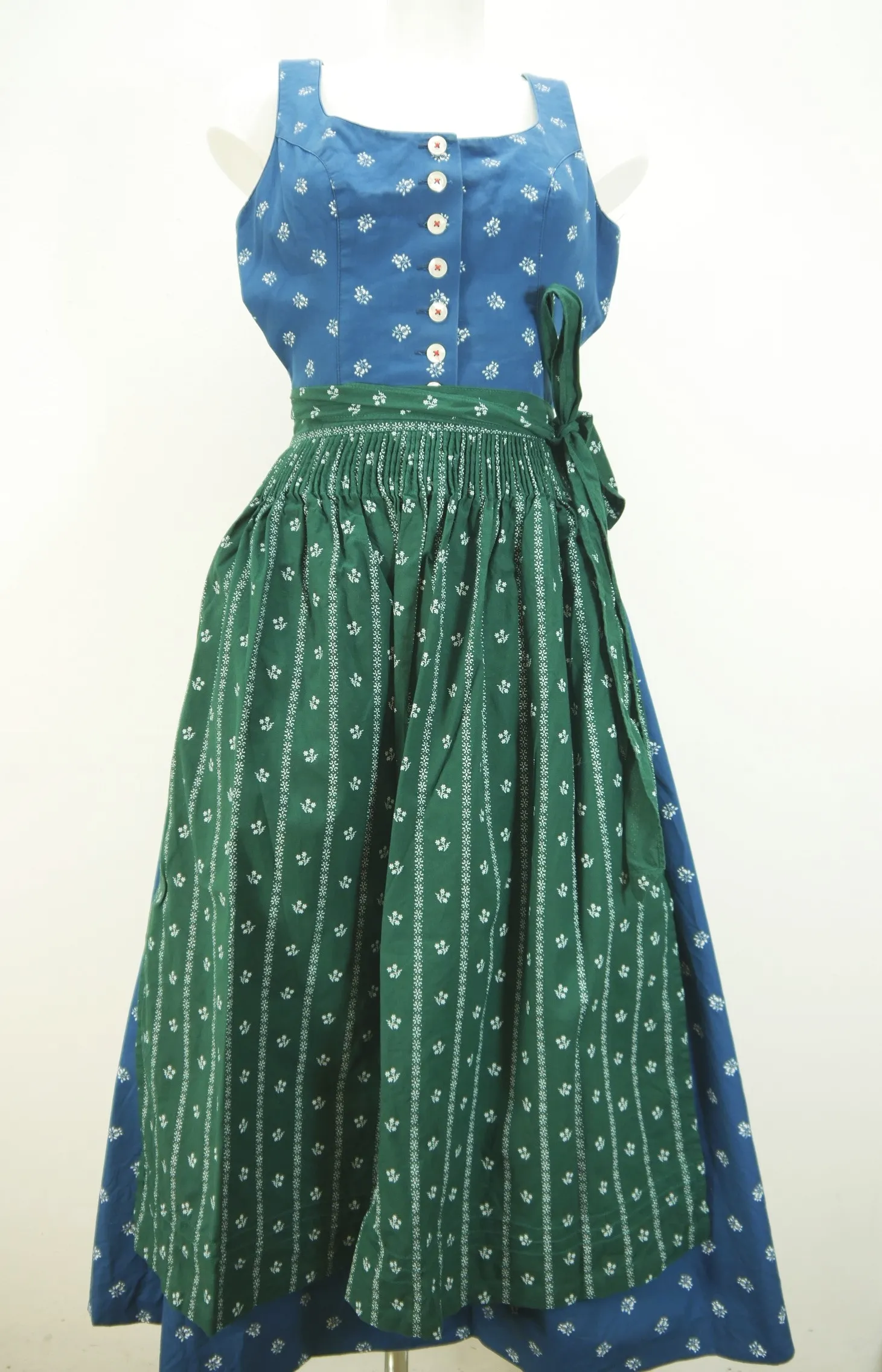 Dirndl lang Hammerschmid Seiten offen blau leichte Baumwolle mit Schürze Gr.34