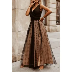 Elegantes Maxikleid mit Punkten, schwarz