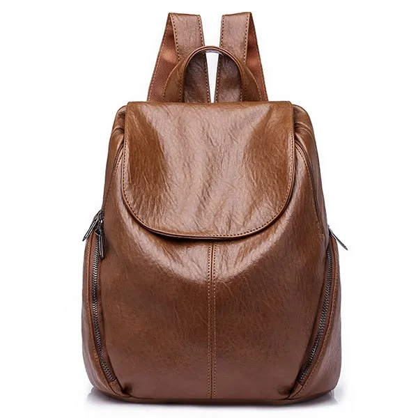 Fashion Flap Top Side Zipper Pockets Faux PU Backpack