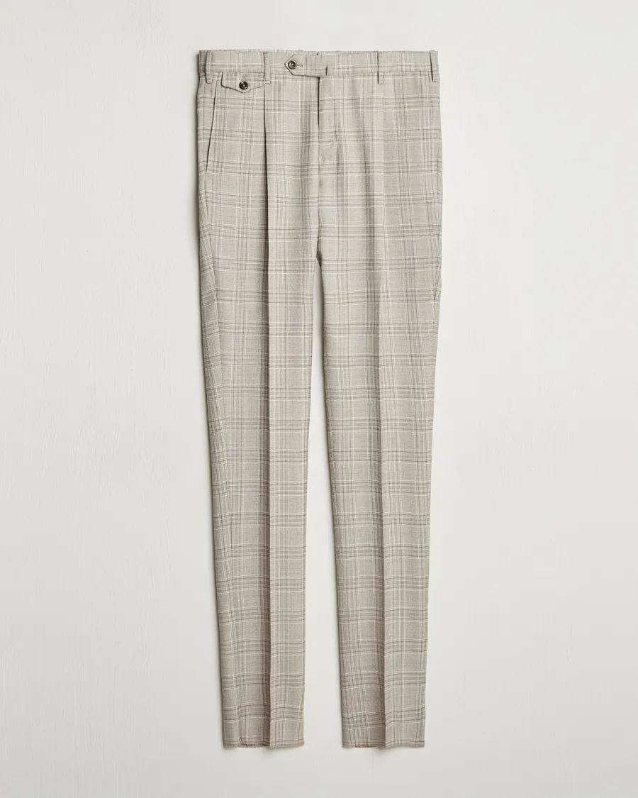 Gentleman Fit Check Wool Trousers Beige