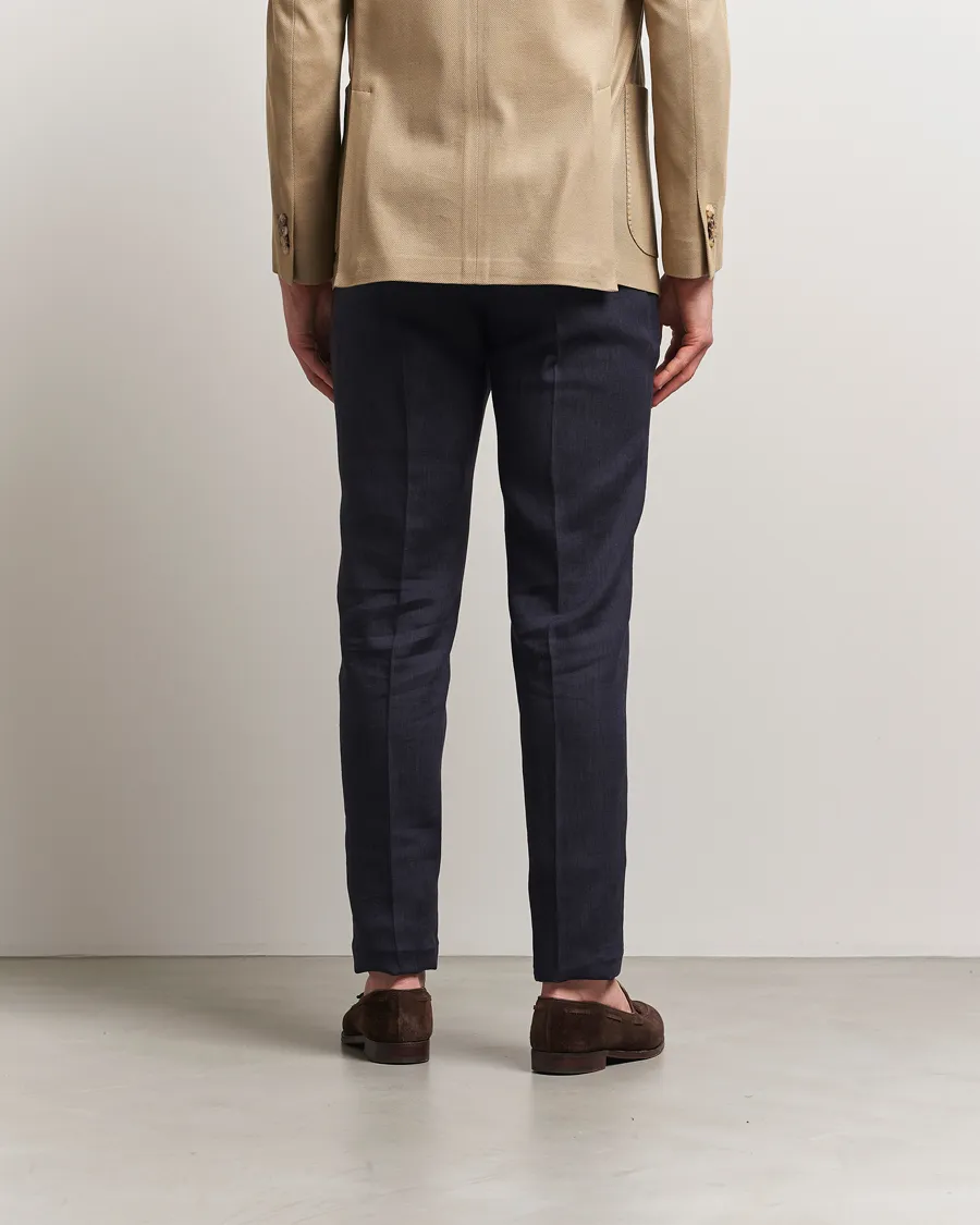 Gentleman Fit Linen Trousers Navy