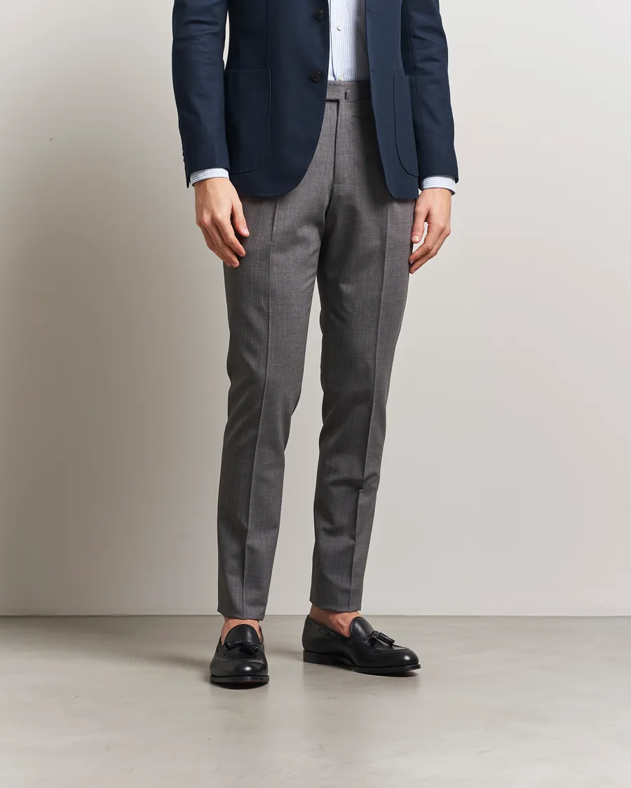 Gentleman Fit Wool Stretch Trousers Medium Grey