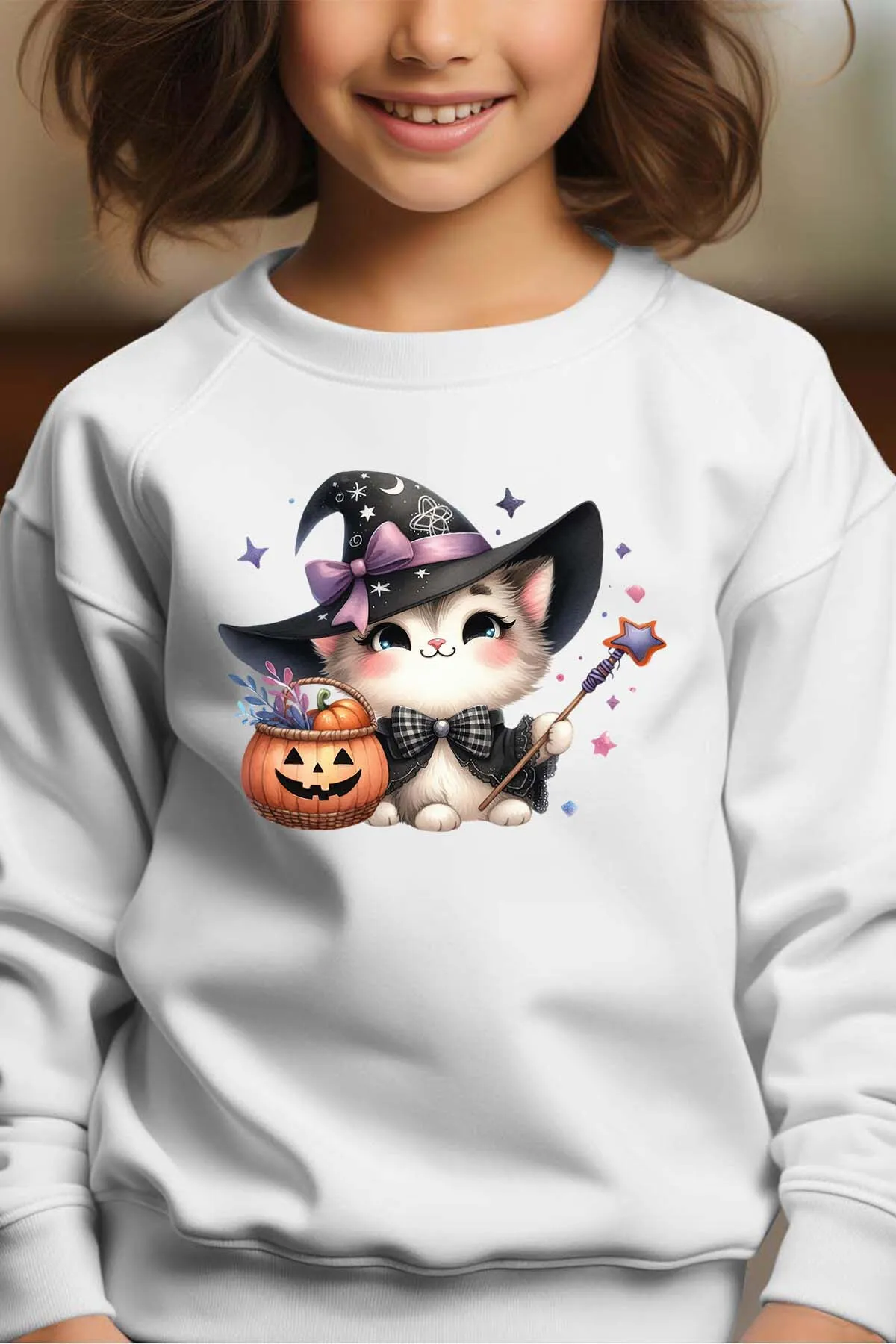 Hexenkatze - Rundhals-Sweatshirt für Mädchen