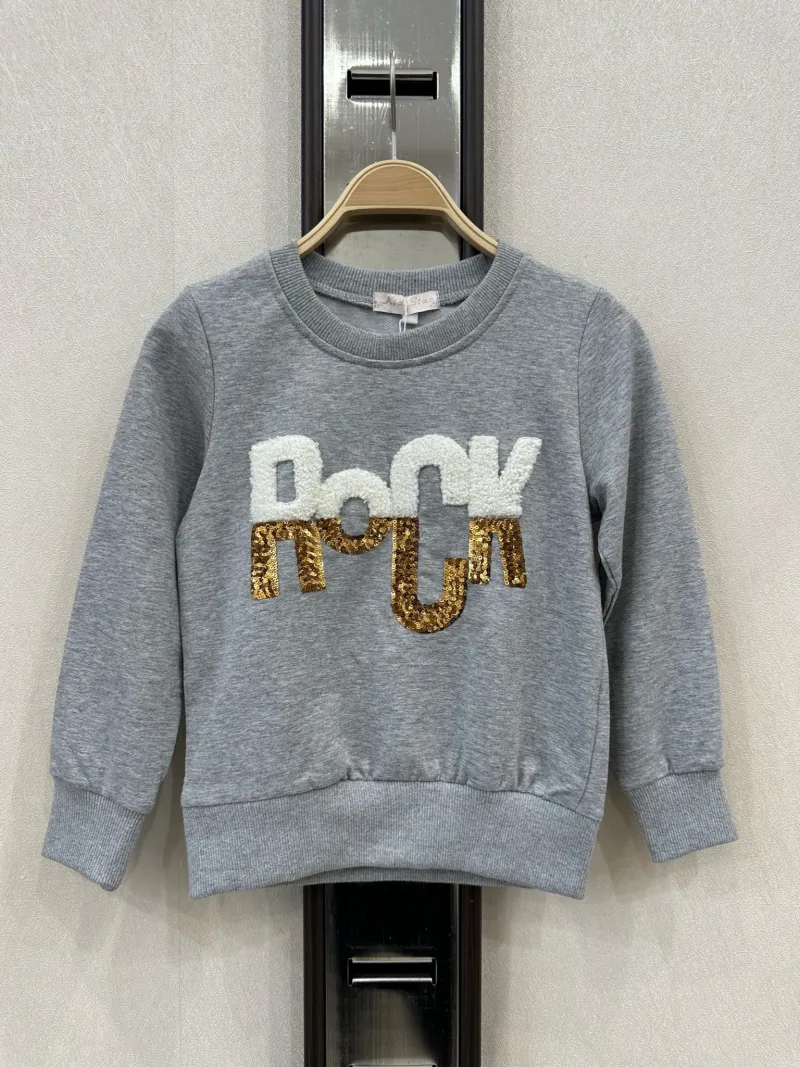 Kinder-Sweatshirt mit „Rock“-Aufschrift aus Pailletten