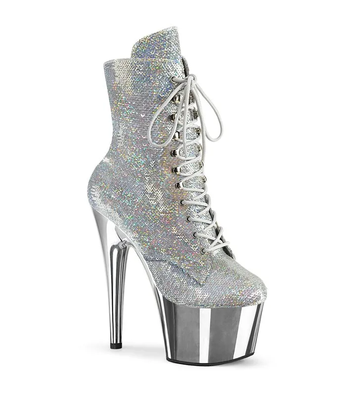 Plateau Stiefelette - ADORE-1020SQ-02 - Silber/Glitzer | Pleaser online günstig kaufen!