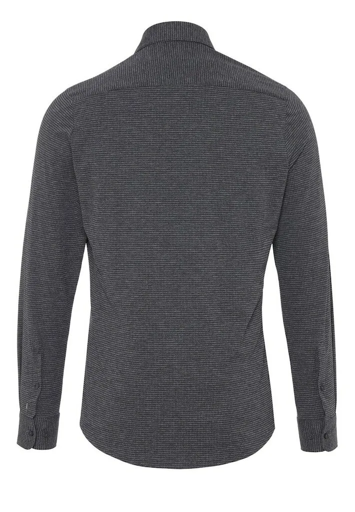 Pure Slim Fit Functional Hemd Langarm Haifischkragen Stretch Muster schwarz