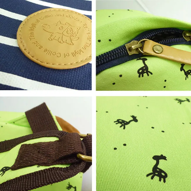 Sweet Cute Deer & Strip Print Canvas Backpack