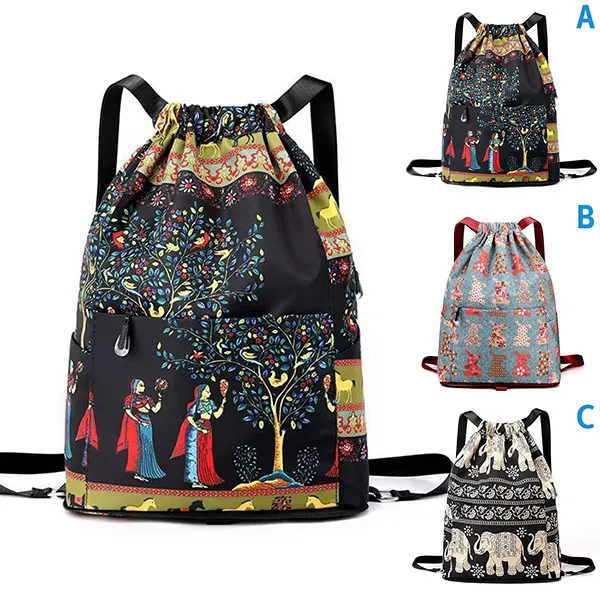 Vintage Printed Drawstring Backpack